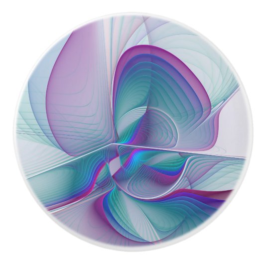 Moderne Abstracte roze blauwe turquoise Fractal Ar Keramische Knop (Voorkant)