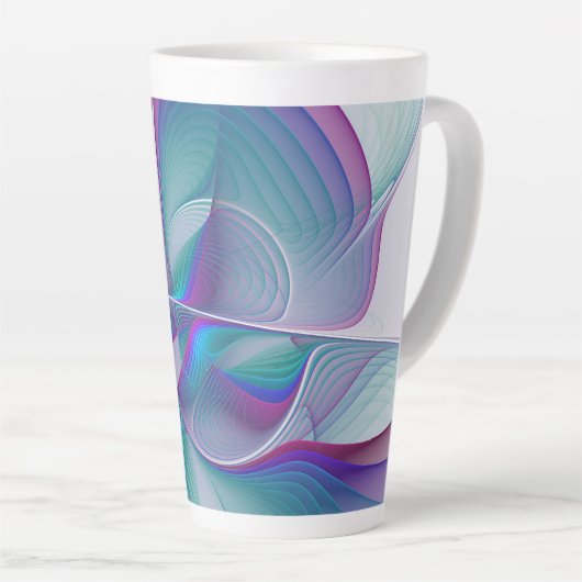 Moderne Abstracte roze blauwe turquoise Fractal Ar Latte Mok (Rechterhoek)