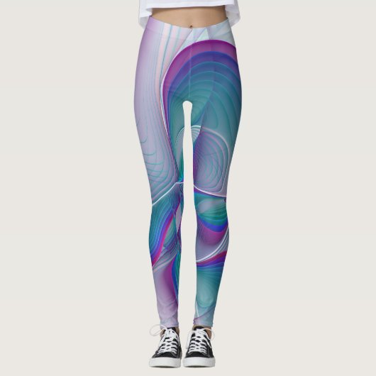Moderne Abstracte roze blauwe turquoise Fractal Ar Leggings (Voorkant)