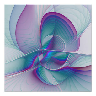 Moderne Abstracte roze blauwe turquoise Fractal Ar Perfect Poster