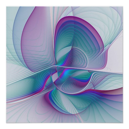 Moderne Abstracte roze blauwe turquoise Fractal Ar Perfect Poster (Voorkant)