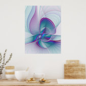 Moderne Abstracte roze blauwe turquoise Fractal Ar Poster (Keuken)