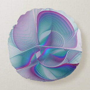 Moderne Abstracte roze blauwe turquoise Fractal Ar Rond Kussen