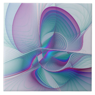 Moderne Abstracte roze blauwe turquoise Fractal Ar Tegeltje