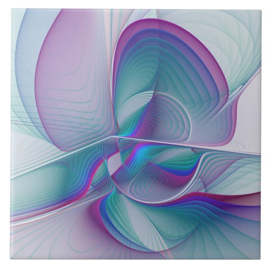 Moderne Abstracte roze blauwe turquoise Fractal Ar Tegeltje (Voorkant)