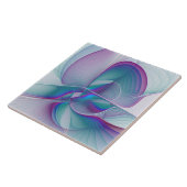 Moderne Abstracte roze blauwe turquoise Fractal Ar Tegeltje (Zijkant)