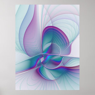 Moderne Abstracte Roze Blauwe Turquoise Fractale K Poster