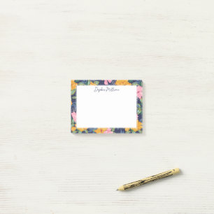 Moderne Abstracte Roze & Gele Bloemmotief Naam Post-it® Notes
