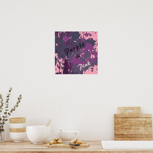 Moderne Abstracte Roze Paarse Vector Verf Splatter Poster (Keuken)