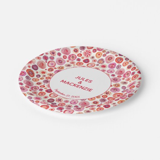 Moderne Abstracte roze Waterverf cirkels Papieren Bordje (Gekanteld)