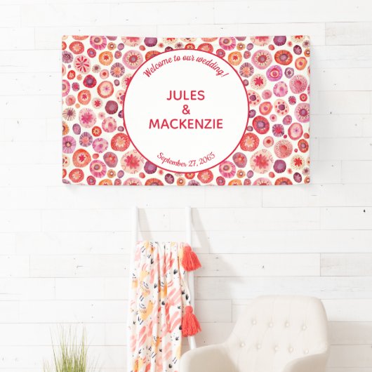 Moderne Abstracte roze Waterverf cirkels Spandoek (Insitu)