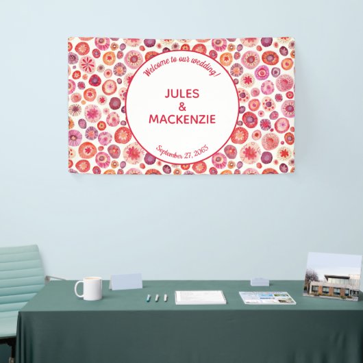 Moderne Abstracte roze Waterverf cirkels Spandoek (Beurs)