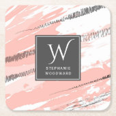Moderne Abstracte roze witte grijze monogram vierk Vierkante Kartonnen Onderzetter (Voorkant)
