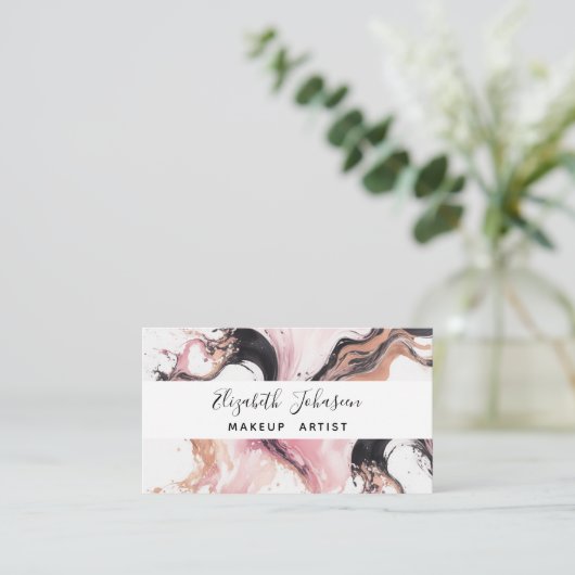 Moderne Abstracte Roze Zwart Beige Waterverf Uniek Visitekaartje (Staand voorkant)