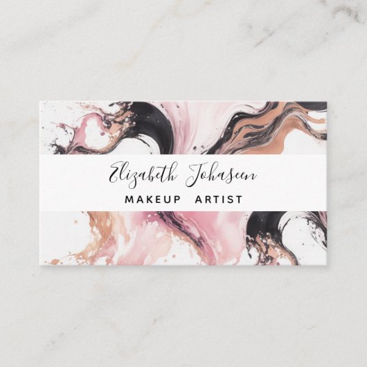 Moderne Abstracte Roze Zwart Beige Waterverf Uniek Visitekaartje (Voorkant)