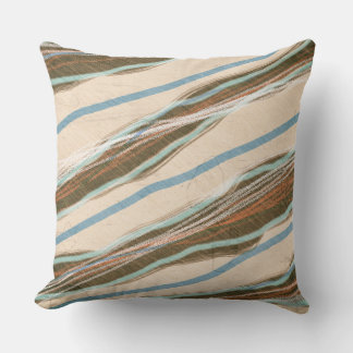 Moderne, Abstracte, ruwe roze strepes blauw bruin Kussen