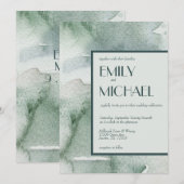 Moderne Abstracte Sage Green Moss Waterverf Weddin Kaart (Voorkant / Achterkant)