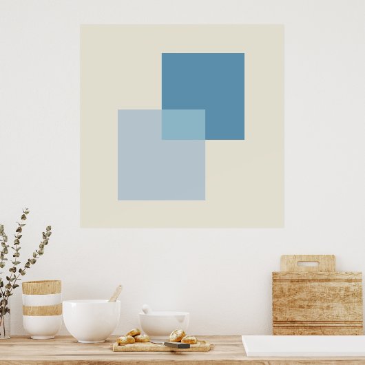 Moderne Abstracte schaduwen van blauw, minimalisti Poster (Keuken)