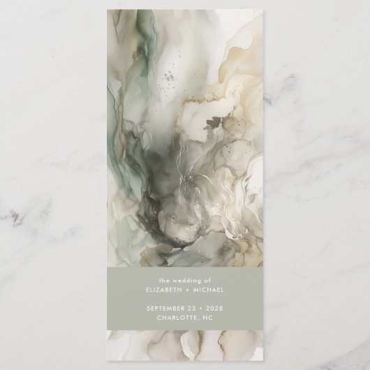 Moderne Abstracte schilder Sage Groene Bruiloft Menu (Achterkant)