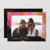 Moderne abstracte schildergouden scriptfotobruilof aankondigingskaart (Voorkant / Achterkant)