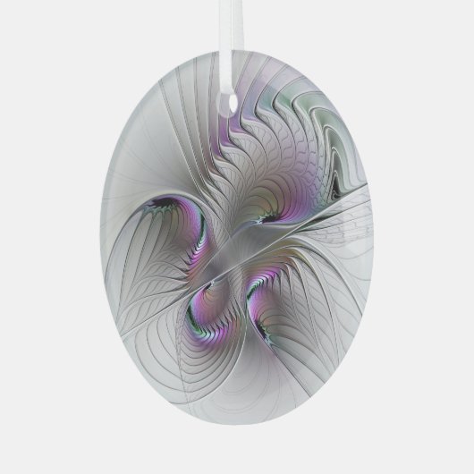 Moderne Abstracte Shy Fantasy Figuur Fractal Art Glas Ornament (Voorkant links)