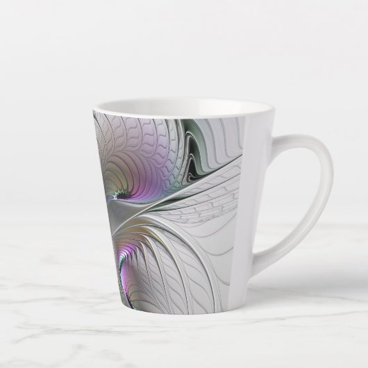 Moderne Abstracte Shy Fantasy Figuur Fractal Art Latte Mok (Rechts)