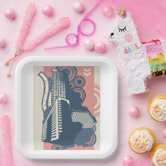 Moderne Abstracte stedelijke achtergrond levendig  Papieren Bordje (Feest)