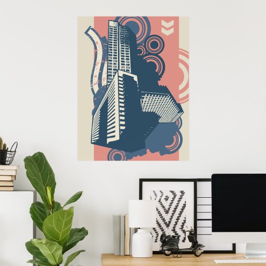 Moderne Abstracte stedelijke achtergrond levendig  Poster (Thuiskantoor)