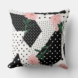 Moderne Abstracte Stippen en roze bloemen Kussen