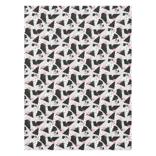 Moderne Abstracte Stippen en roze bloemen Tafelkleed (Voorkant)