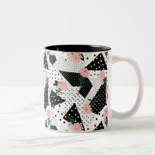 Moderne Abstracte Stippen en roze bloemen Tweekleurige Koffiemok