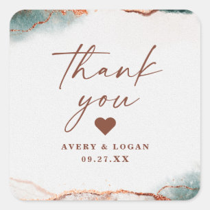 Moderne Abstracte Terra Cotta Herfst bruiloft dank Vierkante Sticker