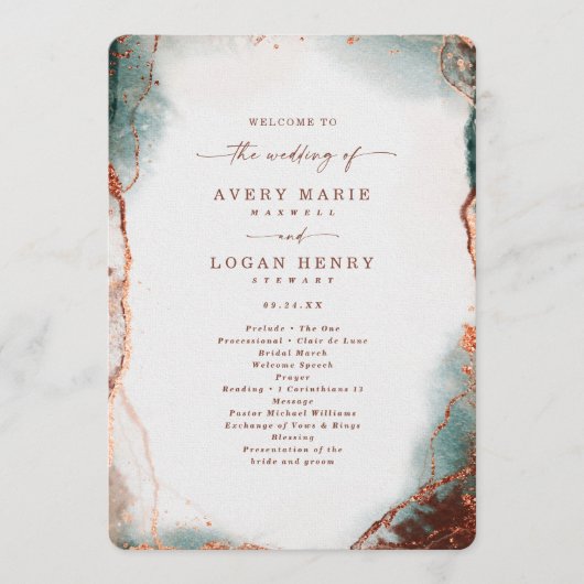 Moderne Abstracte Terra Cotta huwelijksceremonie Programma (Voorkant)