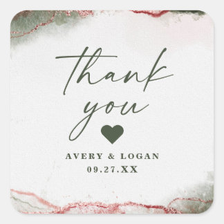 Moderne Abstracte Terra Rosa Roze bruiloft Dank u Vierkante Sticker