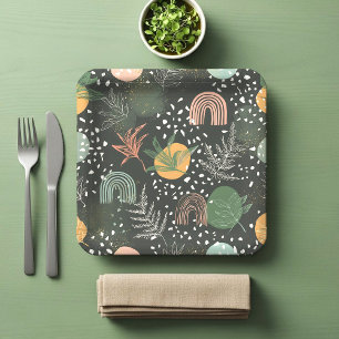 Moderne Abstracte Terrazzo & Botanische Collage  Papieren Bordje