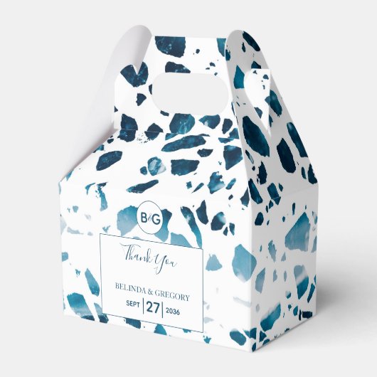 Moderne Abstracte terrazzo mosaic Blue Wedding Bedankdoosjes (Voorkant Zijde)