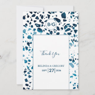 Moderne Abstracte terrazzo mosaic Blue Wedding Bedankkaart