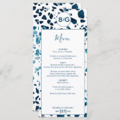 Moderne Abstracte terrazzo mosaic Blue Wedding Menu (Voorkant / Achterkant)