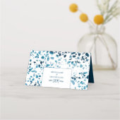 Moderne Abstracte Terrazzo Mosaic Blue Wedding Pla (Achterkant)