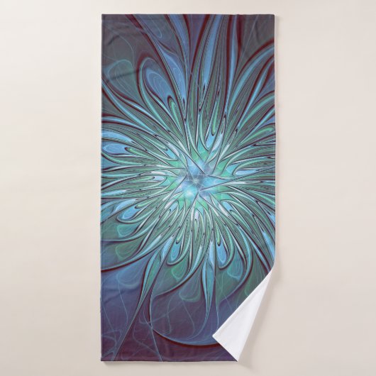 Moderne Abstracte Trendy Blauwe Bloem Fractal Art Badhanddoek (Badhanddoek)