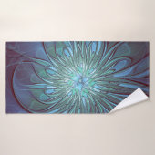 Moderne Abstracte Trendy Blauwe Bloem Fractal Art Badhanddoek (Badhanddoek)