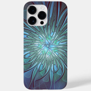 Moderne Abstracte Trendy Blauwe Bloem Fractal Art Case-Mate iPhone 14 Pro Max Hoesje