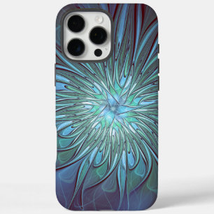 Moderne Abstracte Trendy Blauwe Bloem Fractal Art iPhone 16 Pro Max Hoesje