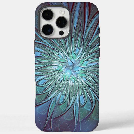 Moderne Abstracte Trendy Blauwe Bloem Fractal Art Case-Mate iPhone Case (Achterkant)