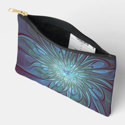 Moderne Abstracte Trendy Blauwe Bloem Fractal Art Etui (Open)