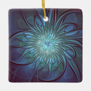 Moderne Abstracte Trendy Blauwe Bloem Fractal Art Keramisch Ornament