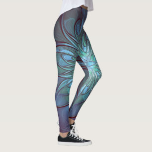 Moderne Abstracte Trendy Blauwe Bloem Fractal Art Leggings