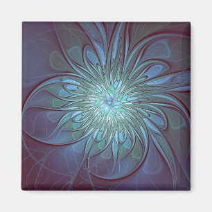 Moderne Abstracte Trendy Blauwe Bloem Fractal Art Magneet