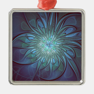 Moderne Abstracte Trendy Blauwe Bloem Fractal Art Metalen Ornament