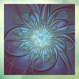 Moderne Abstracte Trendy Blauwe Bloem Fractal Art Raamsticker